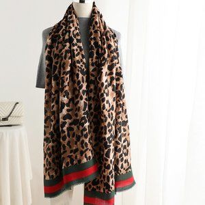Vintage style Leopard print scarves and shawls, Women head covers brown black